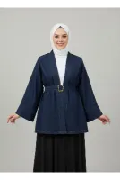 Rosita Geniş Manşetli Kot Ceket-AS1772 Lacivert