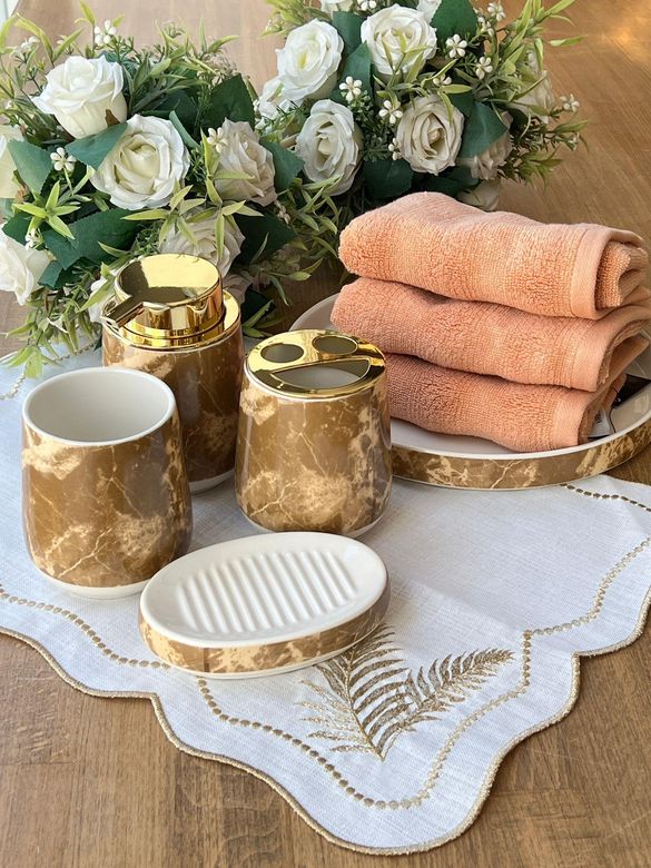 ROSSEV ban6498405 Mermer Desen Gold Banyo Seti 5 Parça