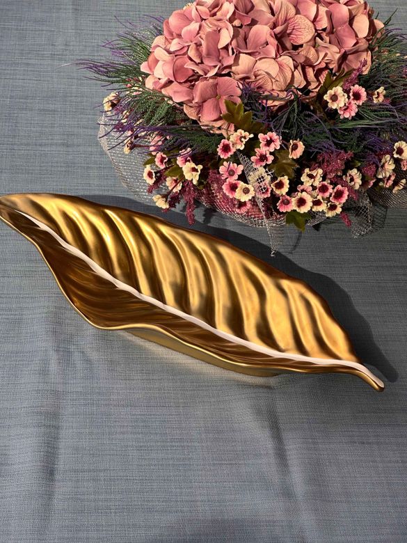 ROSSEV kas987140120 Yaprak Gold Servis Sunum Tabak 45X16Cm