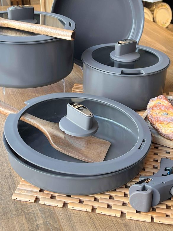 ROSSEV ten564051561 Baleriva Easy Cook Seramik Tencere Seti Gri 8 Parça