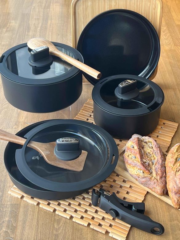 ROSSEV ten5640550 Baleriva Easy Cook Seramik Tencere Seti Siyah 8 Parça