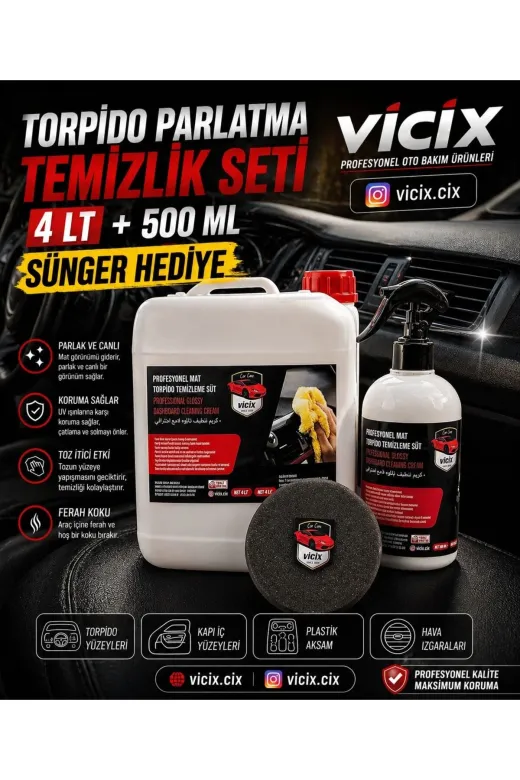 ROX KİMYA 1373637 Torpido Parlatma 4Lt+Torpido Temizleme 500Ml+ Sünger Hediye
