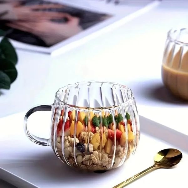 Royal Standart 57855210131600980184975 Ateşe Dayanıklı 400 Ml Çizgili Borosilikat Cam Kupa Bardak Mıt1099 Açık Ahşap