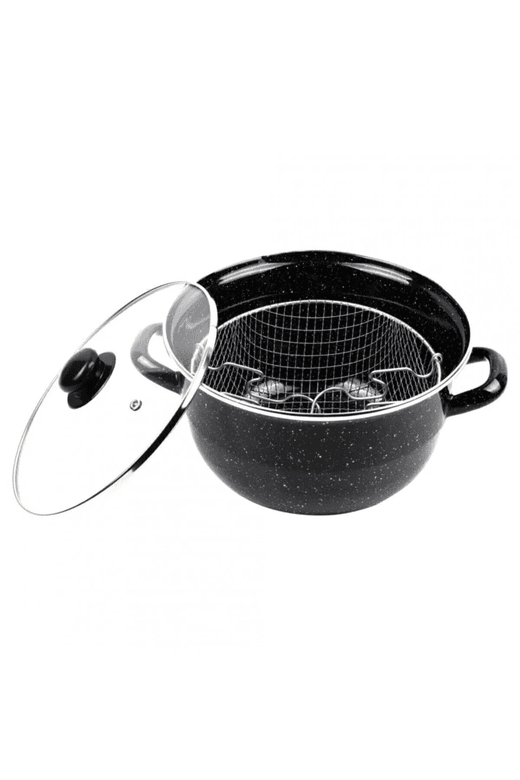 Royaleks Group RT-RY-H-69115 Emaye Kızartma Tenceresi Siyah Kırçıllı 24 Cm Royaleks-69115