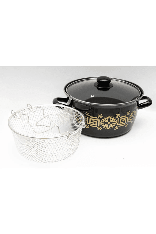 Royaleks Group RT-RY-H-69116 Emaye Kızartma Tenceresi Siyah Çiçekli 22 Cm Royaleks-69116