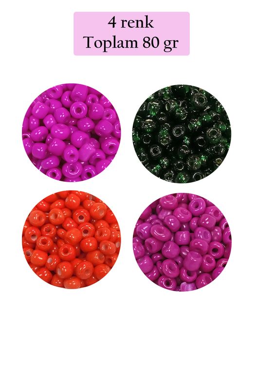 Royaleks RT-RYL-BN24093-4SET8 Dökme Cam Kum Boncuk Büyük Boy (6/0) 4 Mm - 4 Renk - Toplam 80 Gram - Bnc414