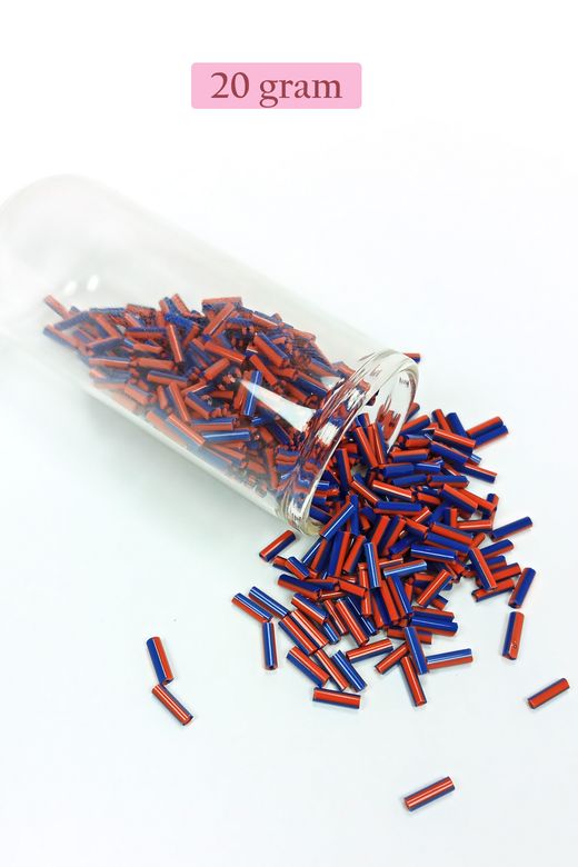 Royaleks RT-RYL-BN24094-14-20 Uzun Boru Kesme Boncuk Çap 2Mm Uzunluk 10 Mm - 20 Gram - Turuncu Mavi - Bnc238