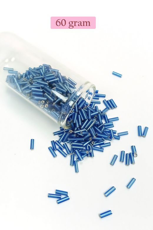 Royaleks RT-RYL-BN24094-18-60 Uzun Boru Kesme Boncuk Çap 2Mm Uzunluk 10 Mm - 60 Gram - Mavi - Bnc281