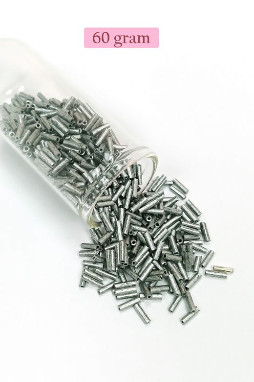 Royaleks RT-RYL-BN24094-20-60 Uzun Boru Kesme Boncuk Çap 2Mm Uzunluk 10 Mm - 60 Gram - Desenli Gümüş - Bnc283