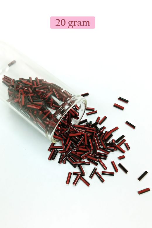 Royaleks RT-RYL-BN24094-28-20 Uzun Boru Kesme Boncuk Çap 2Mm Uzunluk 10 Mm - 20 Gram - Kırmızı Siyah - Bnc252