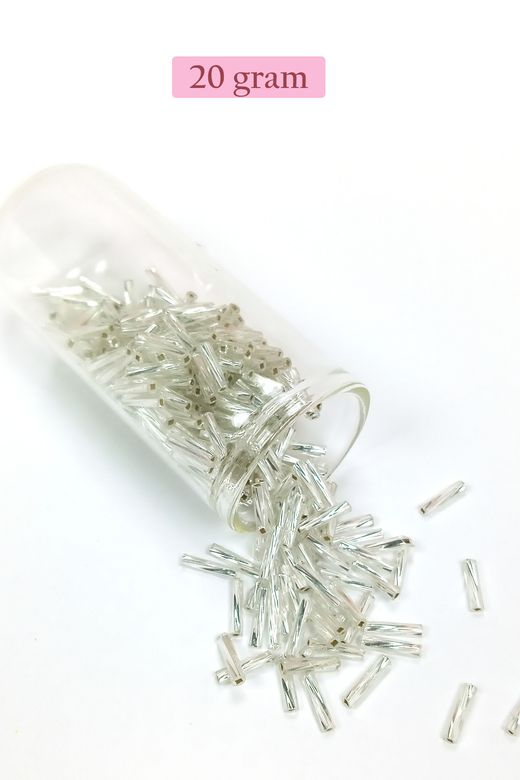 Royaleks RT-RYL-BN24094-33-20 Uzun Boru Kesme Boncuk Çap 2Mm Uzunluk 10 Mm - 20 Gram - Parlak Gümüş - Bnc257