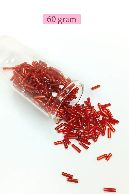 Royaleks RT-RYL-BN24094-36-60 Uzun Boru Kesme Boncuk Çap 2Mm Uzunluk 10 Mm - 60 Gram - Şeffaf Kırmızı - Bnc299