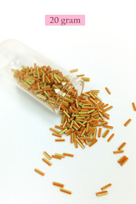 Royaleks RT-RYL-BN24094-37-20 Uzun Boru Kesme Boncuk Çap 2Mm Uzunluk 10 Mm - 20 Gram - Yeşil Turuncu - Bnc261