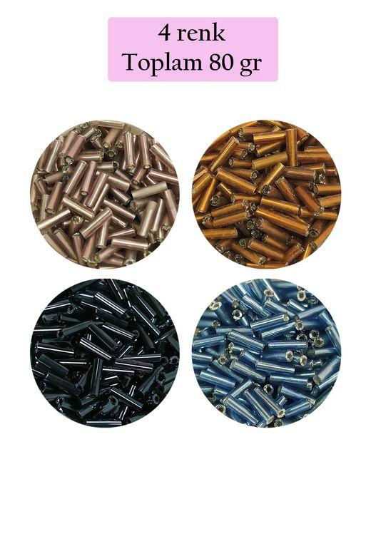Royaleks RT-RYL-BN24094-4SET1 Uzun Boru Kesme Boncuk Çap 2Mm Uzunluk 10 Mm - 4 Renk - Toplam 80 Gram - Bnc426