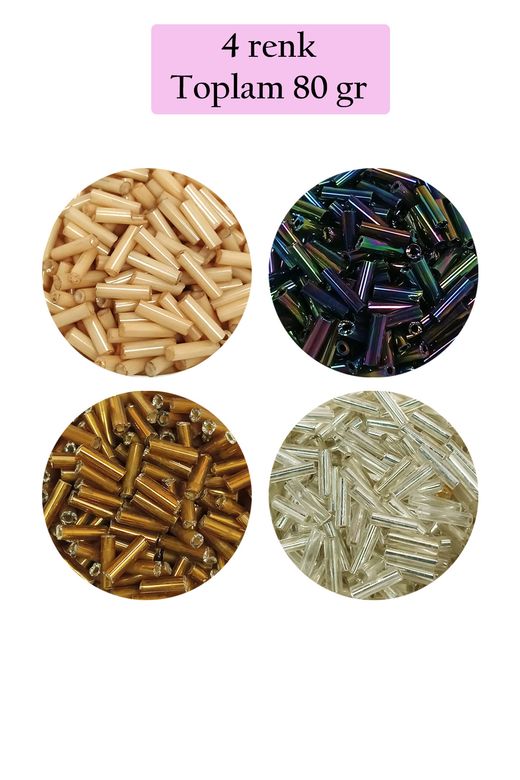 Royaleks RT-RYL-BN24094-4SET2 Uzun Boru Kesme Boncuk Çap 2Mm Uzunluk 10 Mm - 4 Renk - Toplam 80 Gram - Bnc427