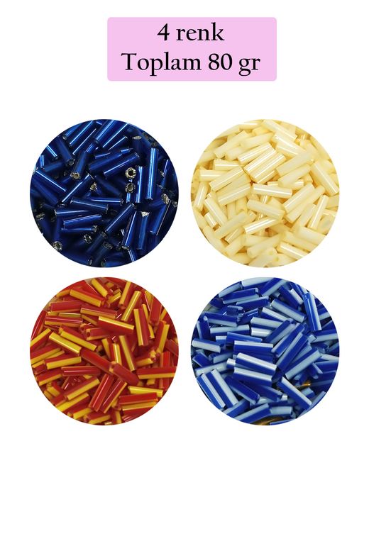 Royaleks RT-RYL-BN24094-4SET3 Uzun Boru Kesme Boncuk Çap 2Mm Uzunluk 10 Mm - 4 Renk - Toplam 80 Gram - Bnc428