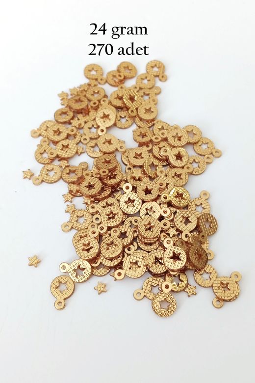 Royaleks RT-RYL-BN24099-04-24 Oya Abiye Bileklik Kolye Pleksi Metalik Plastik Pul Altın Renk 24 Gram 270 Adet - Bnc537
