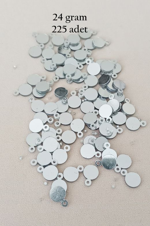 Royaleks RT-RYL-BN24100-21-24 Oya Abiye Bileklik Kolye Pleksi Metalik Plastik Pul Gümüş Renk 24 Gram 225 Adet - Bnc580