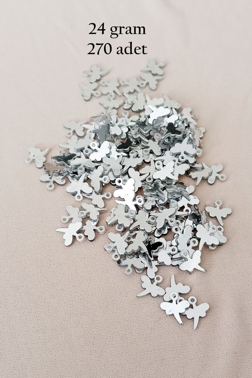 Royaleks RT-RYL-BN24100-4-24 Oya Abiye Bileklik Kolye Pleksi Metalik Plastik Pul Gümüş Renk 24 Gram 270 Adet - Bnc563