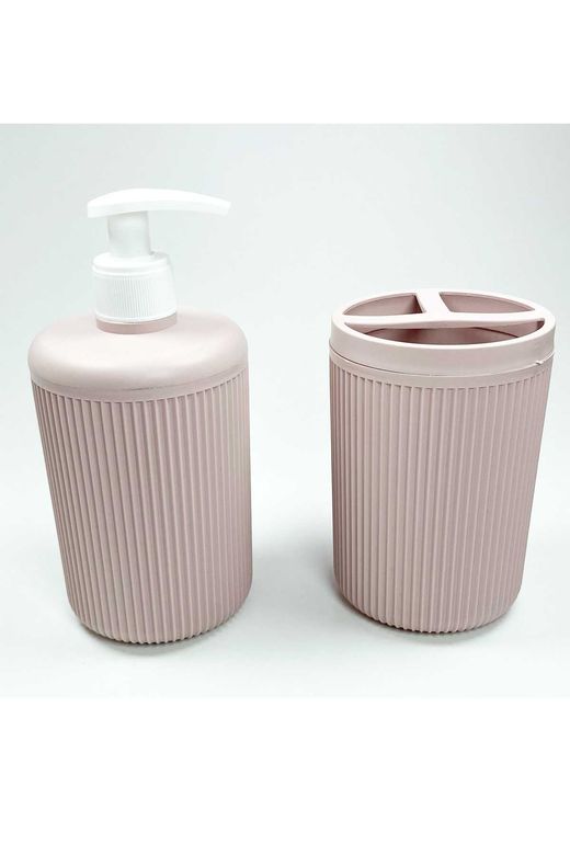 Royaleks RT-RYL-HMAD1077 Plastik Sıvı Sabunluk Ve Diş Fırçalık Set Renk Pudra