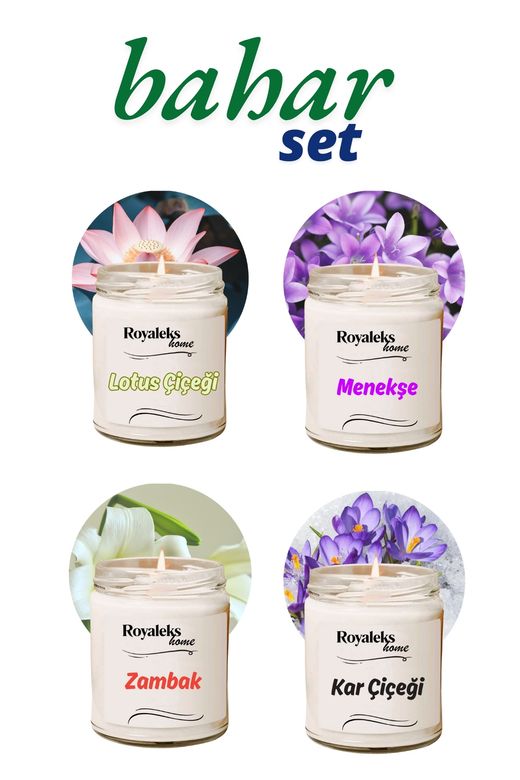 Royaleks RT-RYL-HMR24461 4 Adet Doğal Özel Seri Kokulu Dekoratif Kavanoz Mum 4X210 Cc - Bahar Seti - Ryl