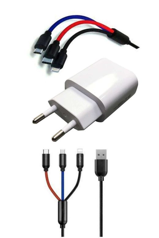 Royaleks RT-RYL-TLFMUH1009 Çoklu Hızlı Şarj Kablosu Ve Hızlı Şarj Soketi Type-C Mikro İphone Uyumlu 1.2 Metre 3A