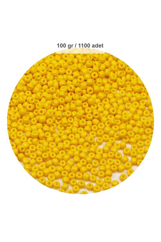 RT-RYL-B-0001-100 Sarı Renk 4 Mm Yaklaşık 1100 Adet / 100 Gram Cam Boncuk Oya Yazma Bileklik Ve Kolye