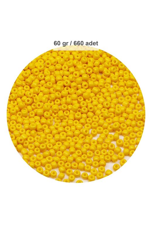 RT-RYL-B-0001-60 Sarı Renk 4 Mm Yaklaşık 660 Adet / 60 Gram Cam Boncuk Oya Yazma Bileklik Ve Kolye