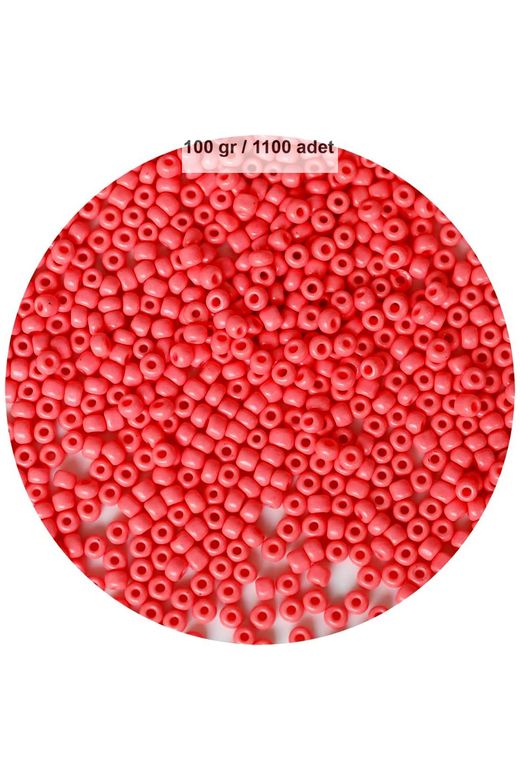 RT-RYL-B-0005-100 Karpuz Pembesi Renk 4 Mm Yaklaşık 1100 Adet / 100 Gram Cam Boncuk Oya Yazma Bileklik Ve Kolye