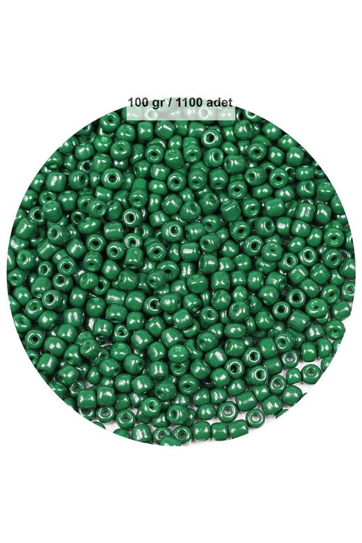 RT-RYL-B-0008-100 Koyu Yeşil Renk 4 Mm Yaklaşık 1100 Adet / 100 Gram Cam Boncuk Oya Yazma Bileklik Ve Kolye