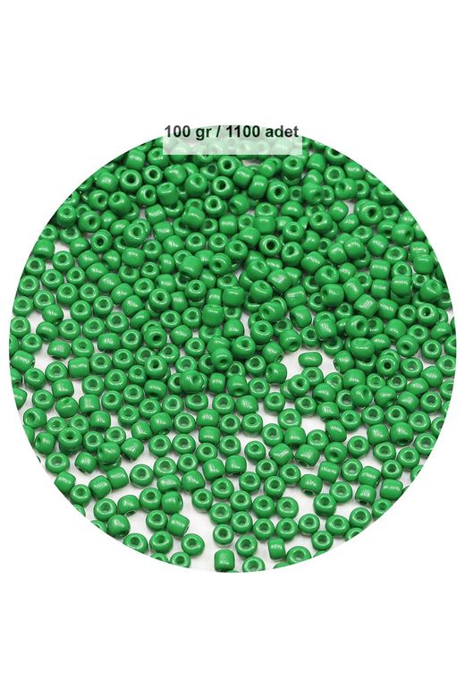 RT-RYL-B-0011-100 Opak Yeşil Renk 4 Mm Yaklaşık 1100 Adet / 100 Gram Cam Boncuk Oya Yazma Bileklik Ve Kolye