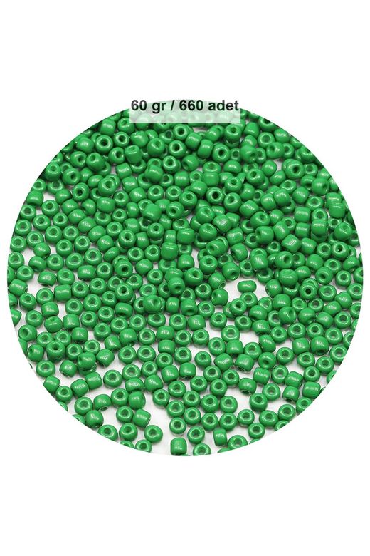 RT-RYL-B-0011-60 Opak Yeşil Renk 4 Mm Yaklaşık 660 Adet / 60 Gram Cam Boncuk Oya Yazma Bileklik Ve Kolye