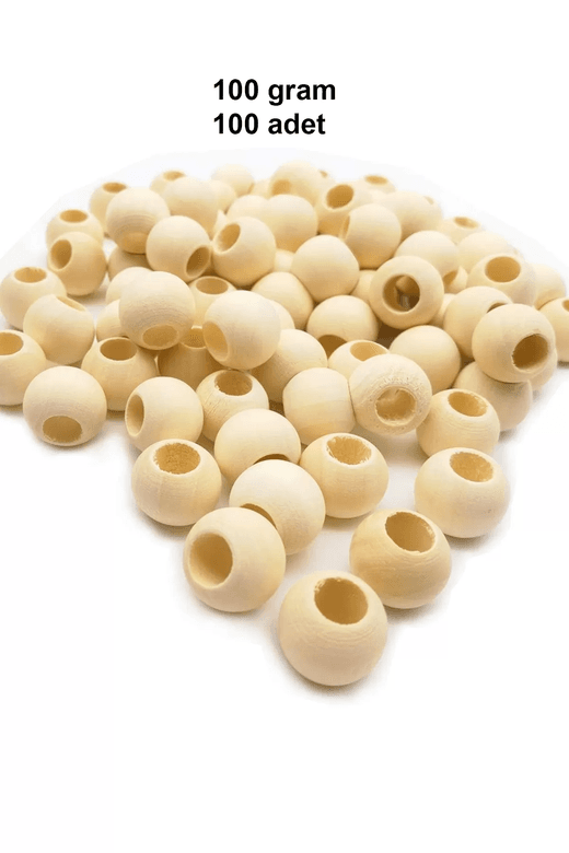 RT-RYL-B-0024-100 100 Gr (100 Adet) Ahşap Boncuk 15 Mm Çap X 10 Mm Delik Doğal Yuvarlak Ahşap Makrome El İşi Çanta
