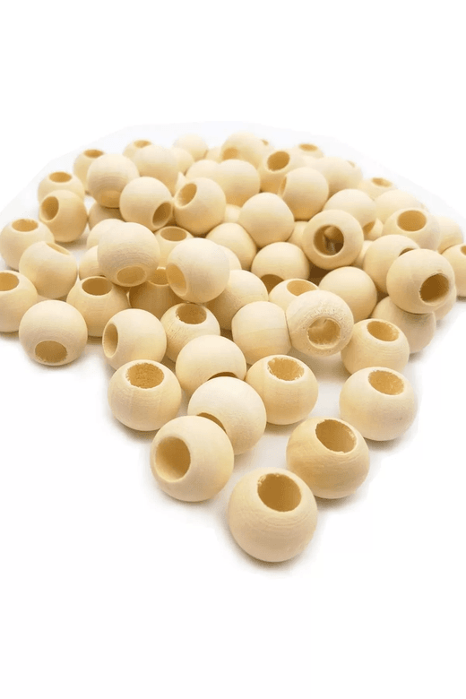 RT-RYL-B-0024-100 100 Gr (100 Adet) Ahşap Boncuk 15 Mm Çap X 10 Mm Delik Doğal Yuvarlak Ahşap Makrome El İşi Çanta