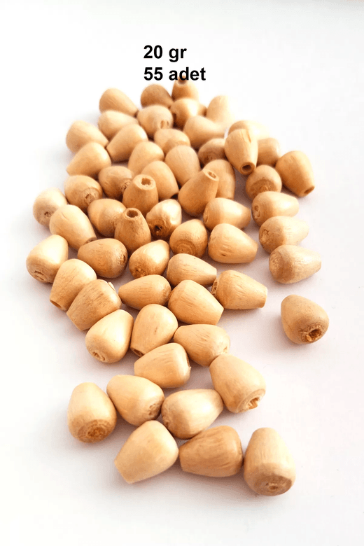 RT-RYL-B-0026-20 20 Gr (55 Adet) Ahşap Boncuk 12 Mm Boy X 10 Mm En Doğal Ahşap Makrome El İşi Çanta