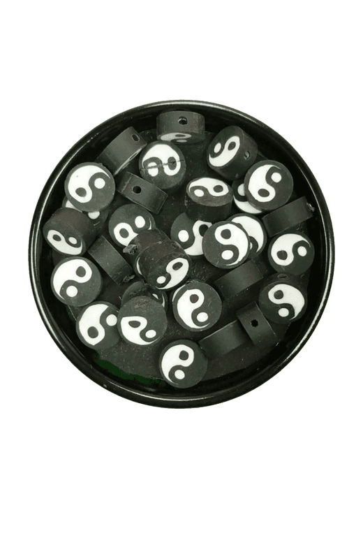 RT-RYL-B-0032-90 90 Adet 10 Mm Polimer Kil Fimo Boncuk Takı Bileklik + 5 Metre Lastikli Misina Hediye - Yin Yang