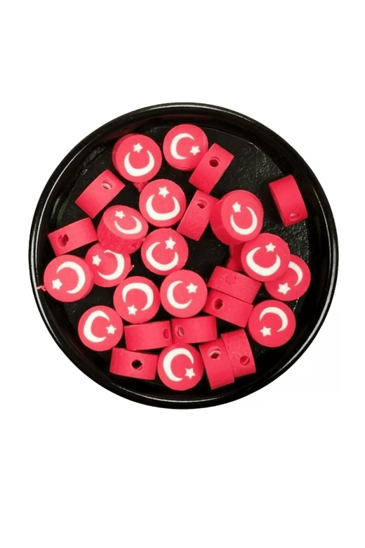 RT-RYL-B-0033-30 30 Adet 10 Mm Polimer Kil Fimo Boncuk Takı Bileklik + 1 Metre Lastikli Misina Hediye - Türk Bayrağı