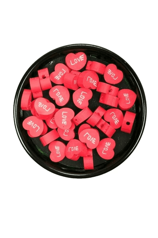 RT-RYL-B-0038-30 30 Adet 10 Mm Polimer Kil Fimo Boncuk Takı Bileklik + 1 Metre Lastikli Misina Hediye - Kalp Love