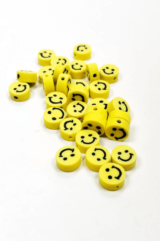 RT-RYL-B-0049 90 Adet 10 Mm Polimer Kil Fimo Boncuk Takı Bileklik + 5 Metre Misina Hediye - Smile - Nazar - Love