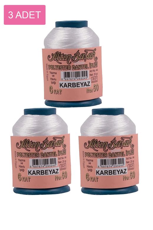 RT-RYL-HMR16712 3 Adet Altınbaşak Oya Ve Dantel İpi 20 Gr - Royaleks - No: K.beyaz