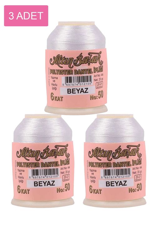 RT-RYL-HMR16713 3 Adet Altınbaşak Oya Ve Dantel İpi 20 Gr - Royaleks - No: Beyaz