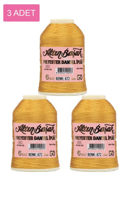 RT-RYL-HMR16734 3 Adet Altınbaşak Oya Ve Dantel İpi 20 Gr - Royaleks - No: 672