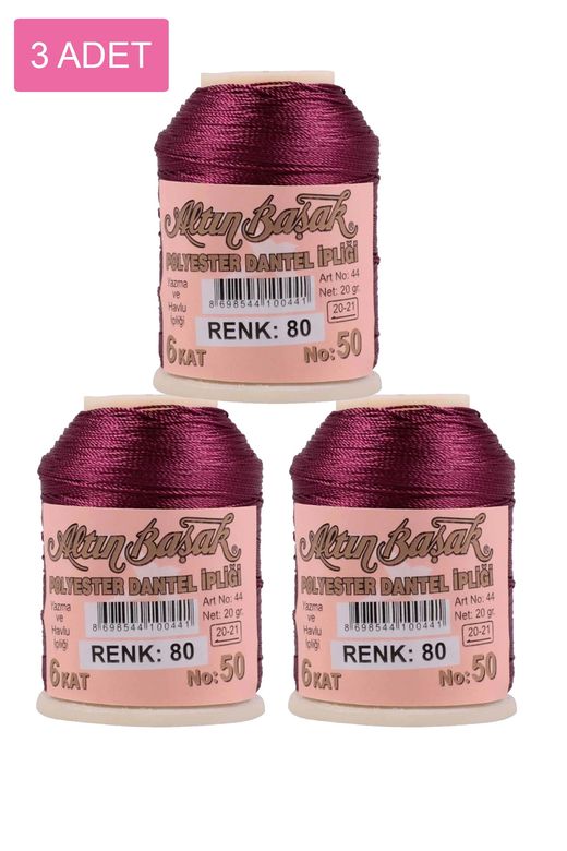 RT-RYL-HMR16808 3 Adet Altınbaşak Oya Ve Dantel İpi 20 Gr - Royaleks - No: 080