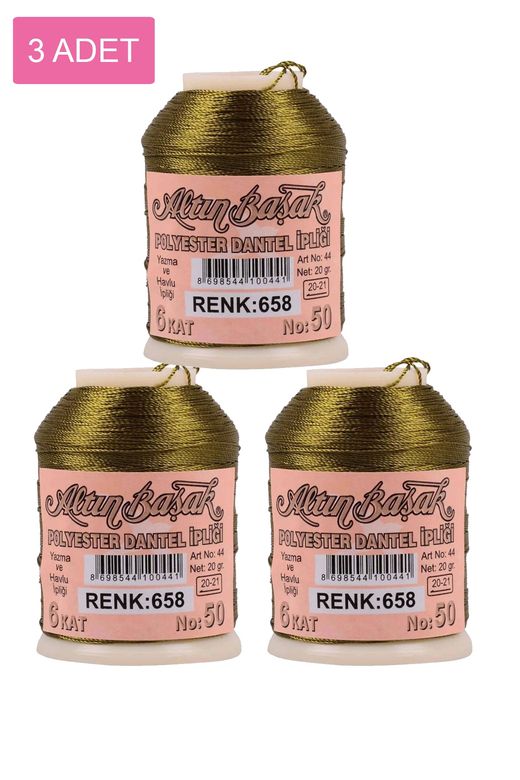 RT-RYL-HMR16867 3 Adet Altınbaşak Oya Ve Dantel İpi 20 Gr - Royaleks - No: 658