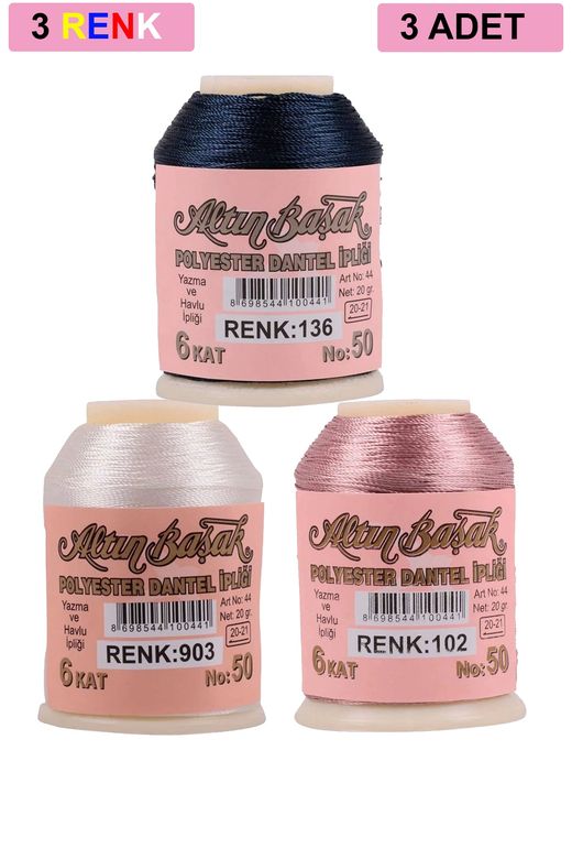 RT-RYL-HMR17341 3 Adet Altınbaşak Oya Ve Dantel İpi 20 Gr - Royaleks - No: 903 - 102 - 136