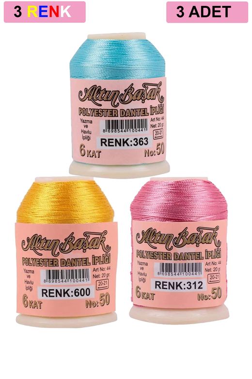 RT-RYL-HMR17347 3 Adet Altınbaşak Oya Ve Dantel İpi 20 Gr - Royaleks - No: 600 - 312 - 363
