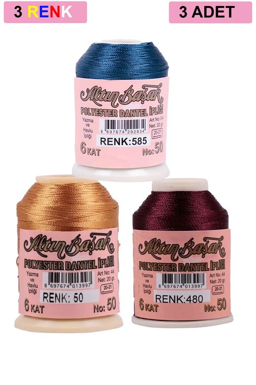 RT-RYL-HMR17357 3 Adet Altınbaşak Oya Ve Dantel İpi 20 Gr - Royaleks - No: 050 - 480 - 585
