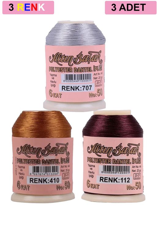 RT-RYL-HMR17360 3 Adet Altınbaşak Oya Ve Dantel İpi 20 Gr - Royaleks - No: 410 - 112 - 707