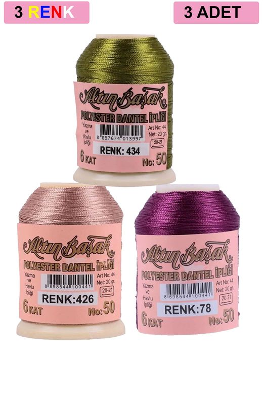 RT-RYL-HMR17374 3 Adet Altınbaşak Oya Ve Dantel İpi 20 Gr - Royaleks - No: 426 - 078 - 434