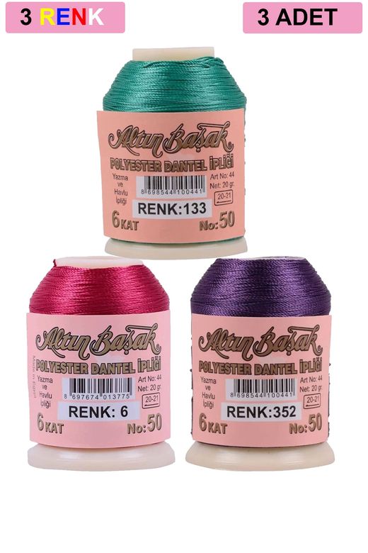 RT-RYL-HMR17379 3 Adet Altınbaşak Oya Ve Dantel İpi 20 Gr - Royaleks - No: 006 - 352 - 133